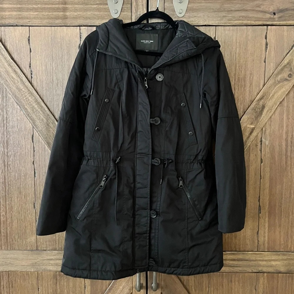 Marc New York Black Button Up/Zippered Hooded Utility Jacket Size Small